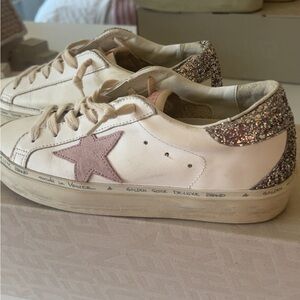 Golden Goose White and Pink Glitter Sneakers